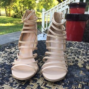 NEW Express Size 8 Nude Strappy Wedges